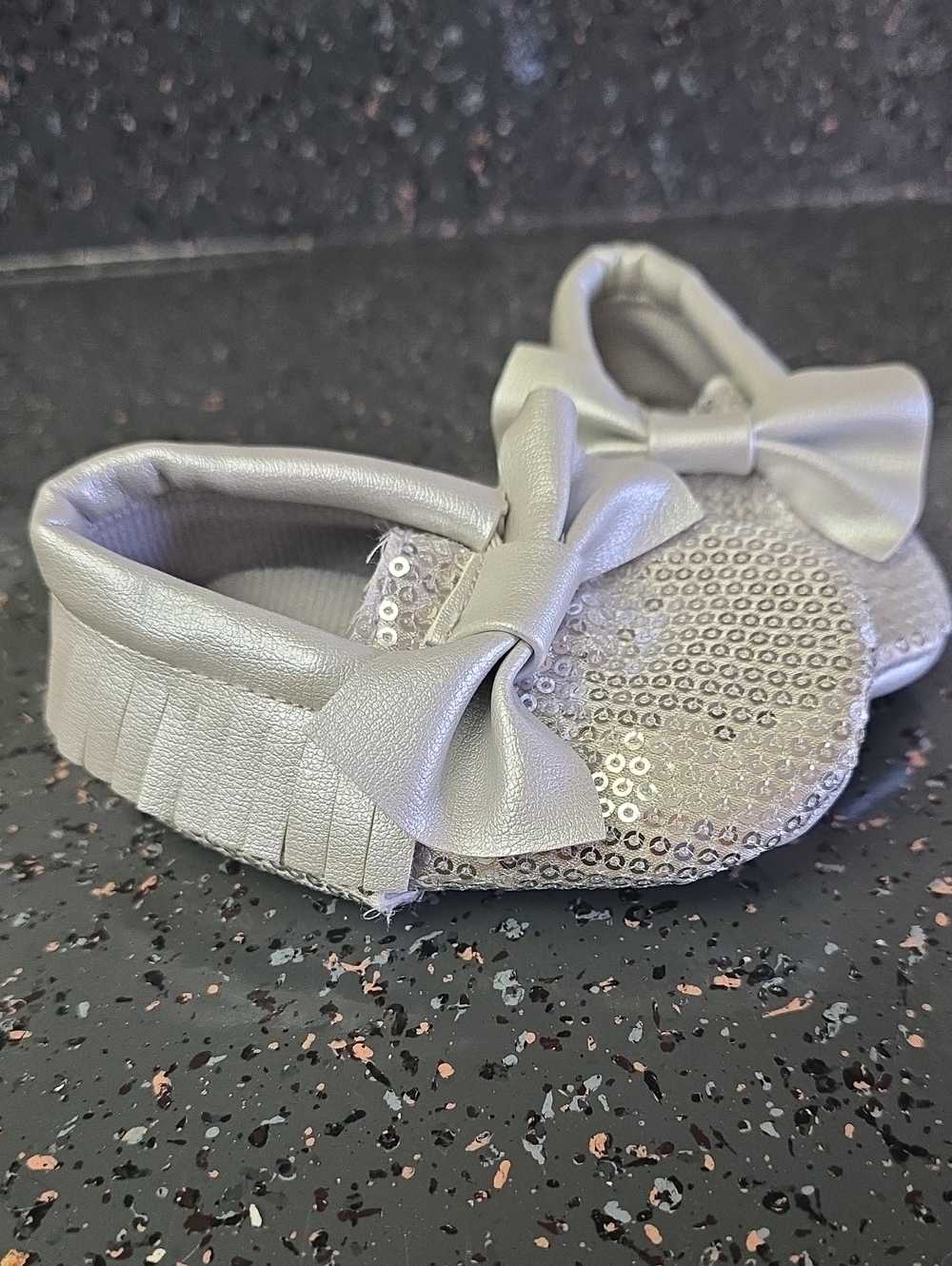Silver Bow Sequin Baby Walker Shoes